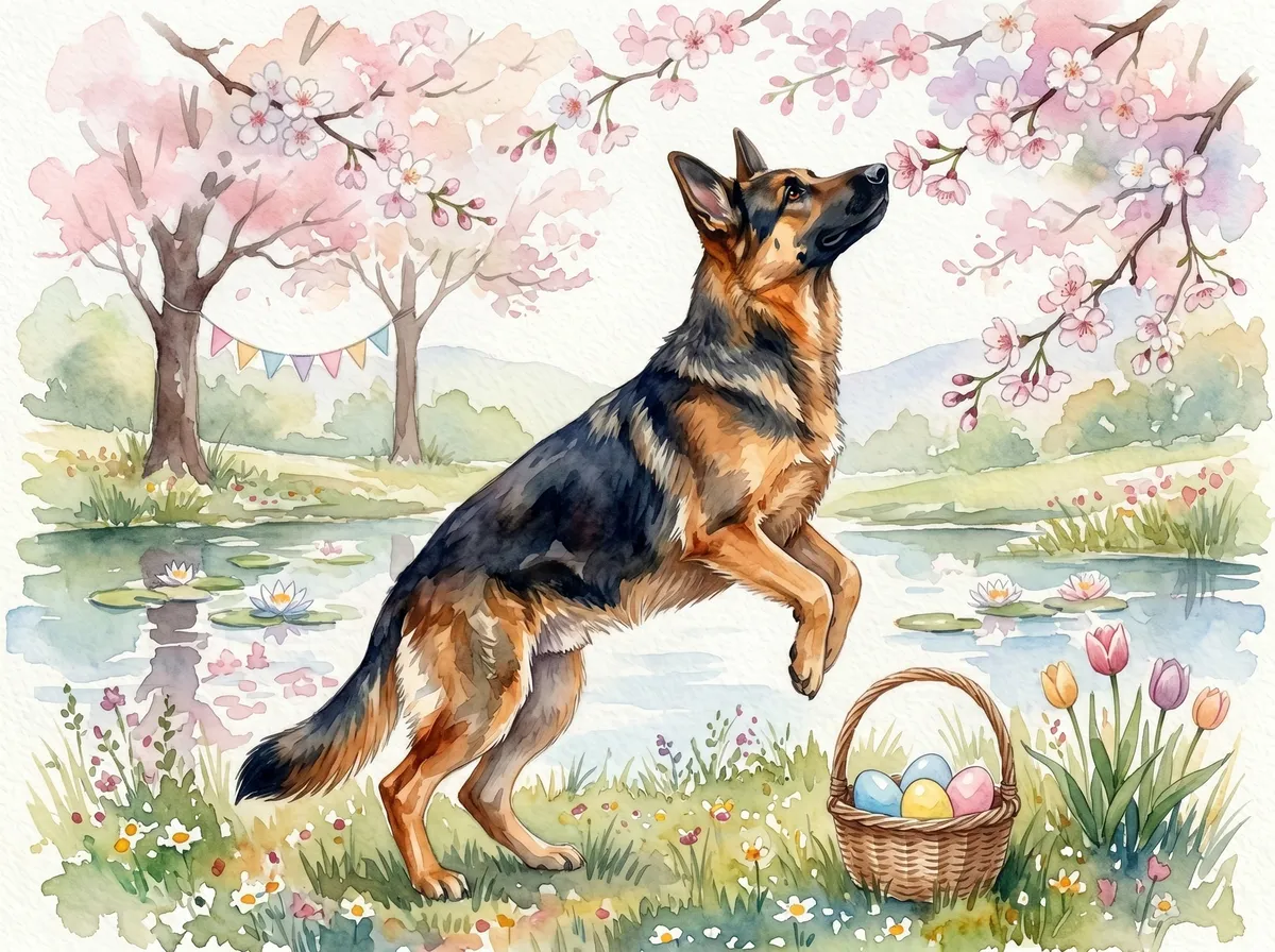 German Shepherd watercolor calendar month 4